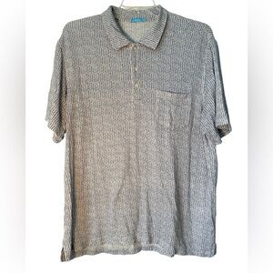 J. McLaughlin Marlon Linen blend Polo Shirt, White Blue XL